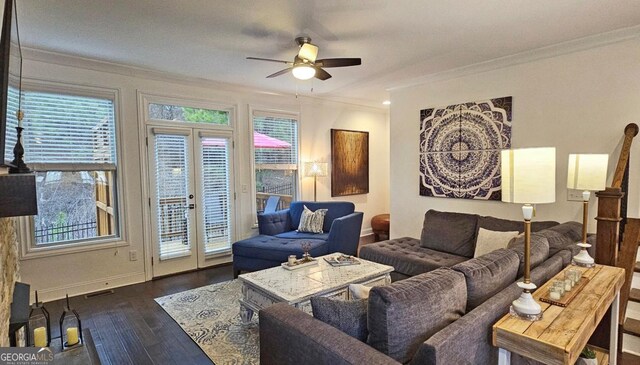 dining area featuring ornamental molding, sink, and dark wood-type flooring