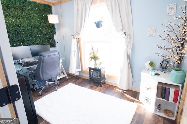 home office featuring dark hardwood / wood-style floors