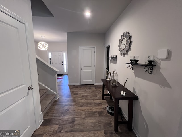 corridor featuring dark hardwood / wood-style floors