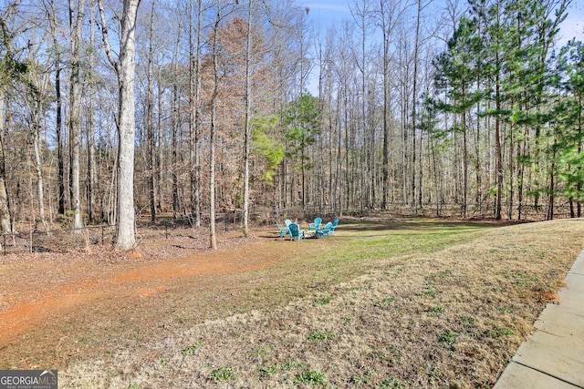 view of yard with a wooded view