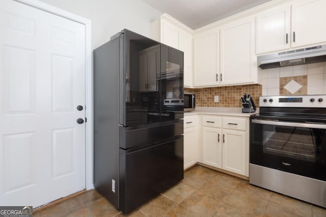 kitchen with white cabinetry, tasteful backsplash, and appliances with stainless steel finishes