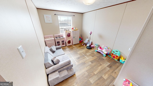 231 Canady Bridge Rd, Twin City, GA 30471 - playroom with ornamental molding, wood finished floors, and a textured ceiling