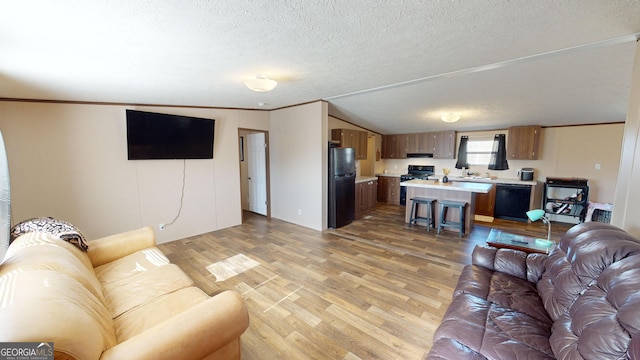 231 Canady Bridge Rd, Twin City, GA 30471 - living area with light wood finished floors, a textured ceiling, crown molding, and lofted ceiling