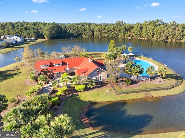 aerial view with a water view