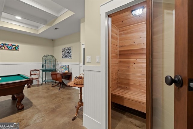 view of sauna with concrete floors