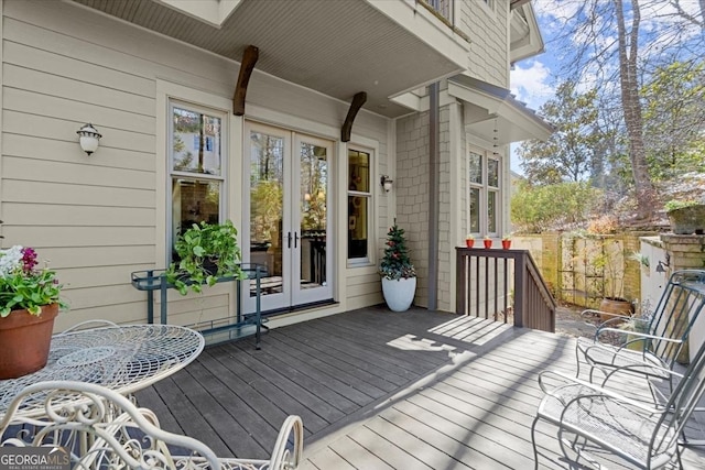 wooden terrace with french doors