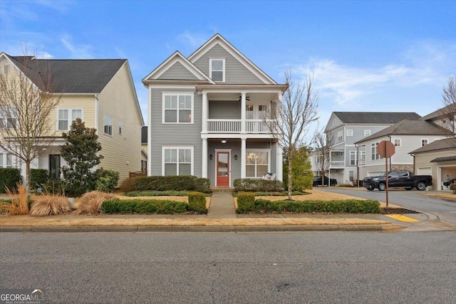 view of front of home featuring a balcony