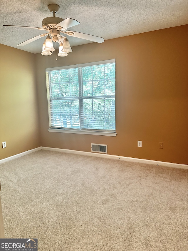 spare room featuring carpet floors, plenty of natural light, and a textured ceiling