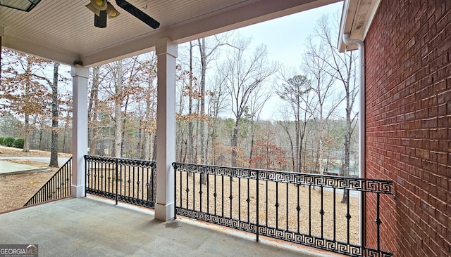 exterior space featuring ceiling fan and covered porch