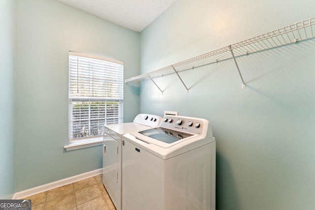 washroom featuring separate washer and dryer and a textured ceiling