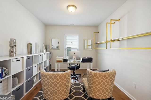 home office featuring dark hardwood / wood-style flooring