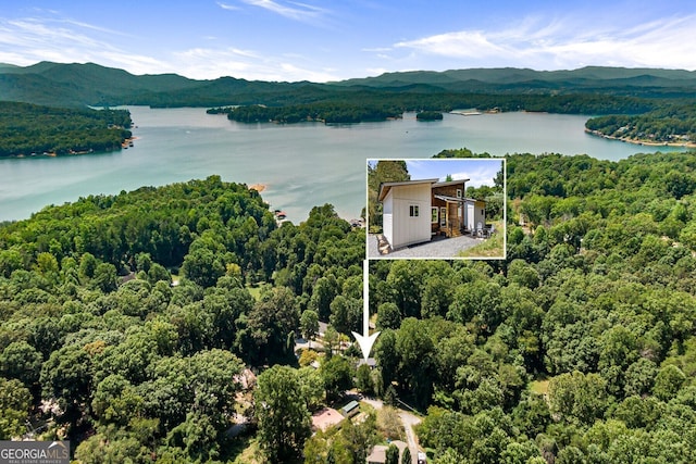 82 Circle Dr, Morganton, GA 30560 - aerial overview of property's location featuring a water and mountain view and property parcel outlined