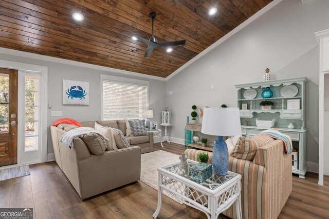 1471 River Rd, Townsend, GA 31331 - living area with a wealth of natural light, wood ceiling, vaulted ceiling, and wood finished floors