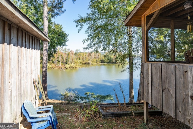 view of dock with a water view