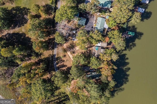 aerial view featuring a water view