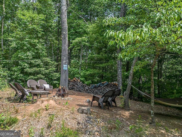 view of yard with a fire pit