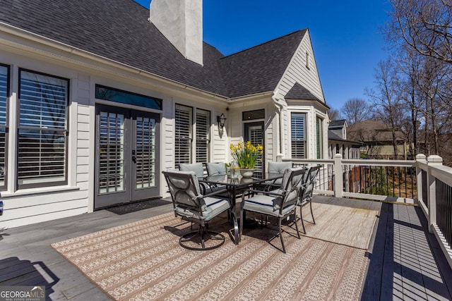 wooden terrace with french doors