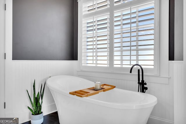 bathroom featuring plenty of natural light and a washtub