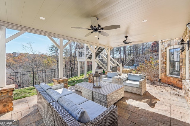 view of patio / terrace featuring an outdoor hangout area and ceiling fan