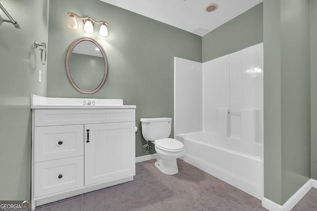 full bathroom featuring tile patterned flooring, vanity, bathing tub / shower combination, and toilet