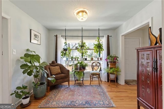 living area with hardwood / wood-style flooring