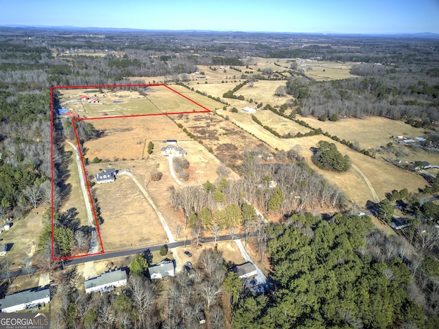 bird's eye view with a rural view