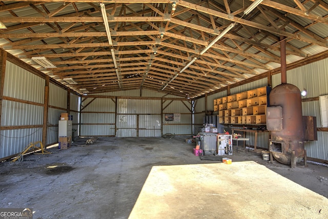 garage with metal wall