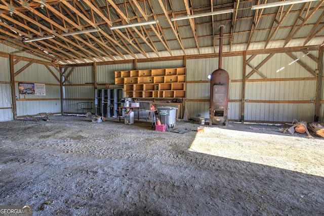 garage with metal wall