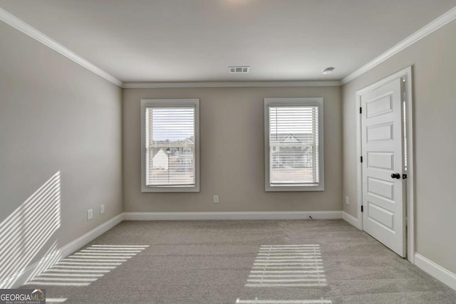 carpeted empty room with crown molding and a wealth of natural light