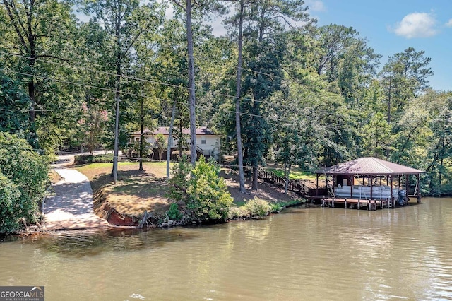 dock area featuring a water view