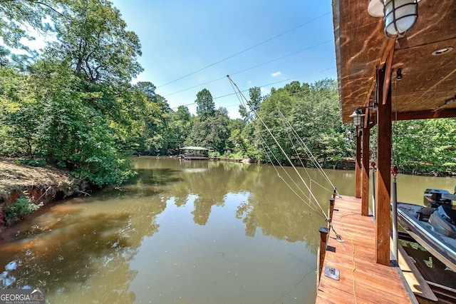 dock area with a water view