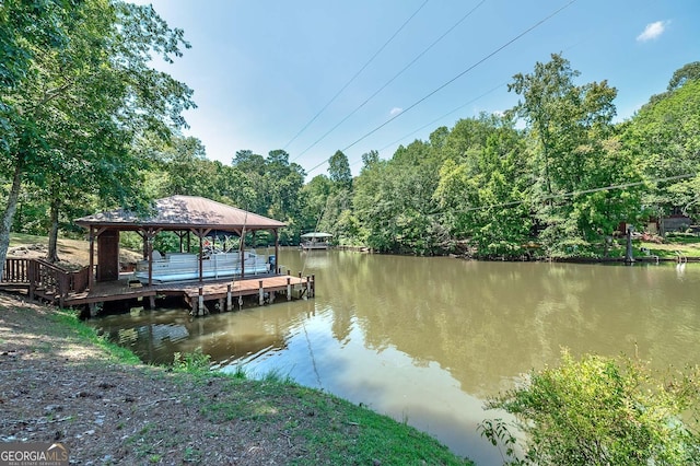 dock area with a water view