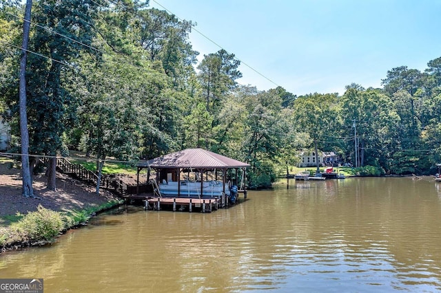 view of dock with a water view