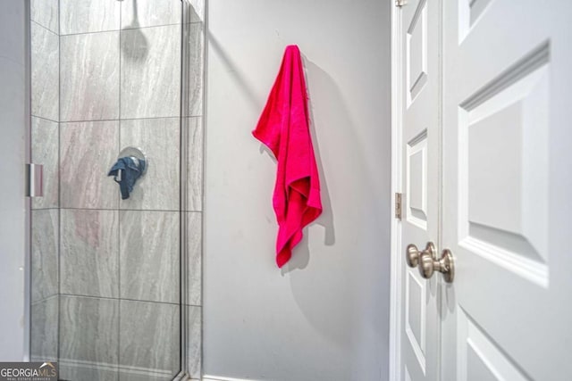 bathroom with a stall shower