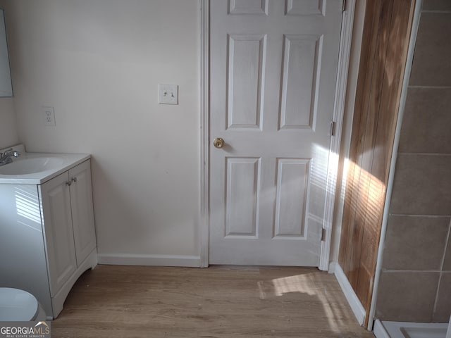 clothes washing area featuring sink and light wood-type flooring