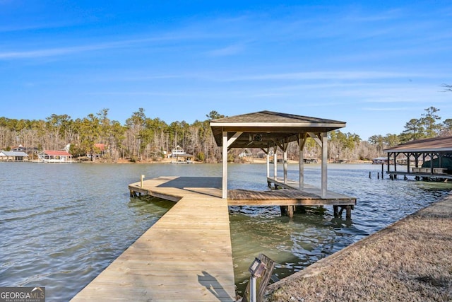 view of dock with a water view