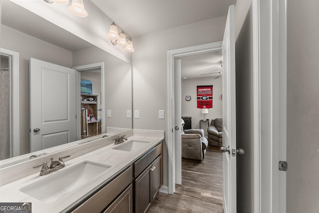 bathroom featuring vanity and wood-type flooring