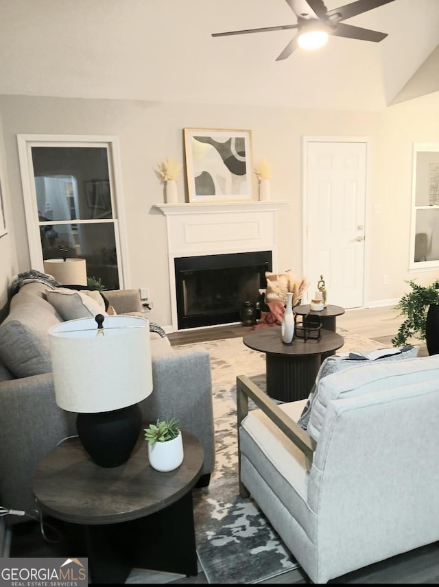 living room with ceiling fan