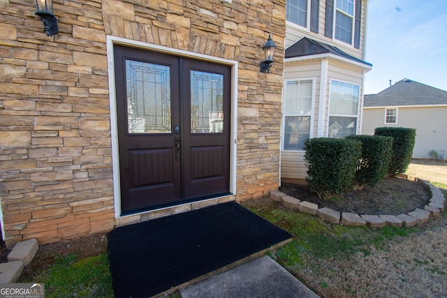 property entrance with french doors