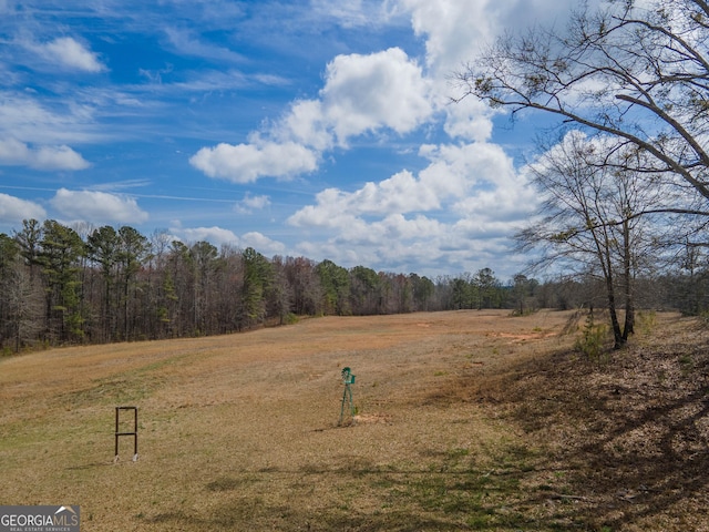view of yard with a forest view