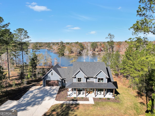 aerial view with a water view