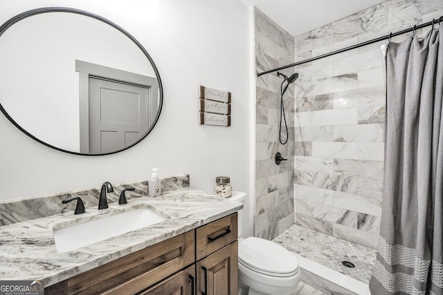 bathroom featuring vanity, a shower with curtain, and toilet