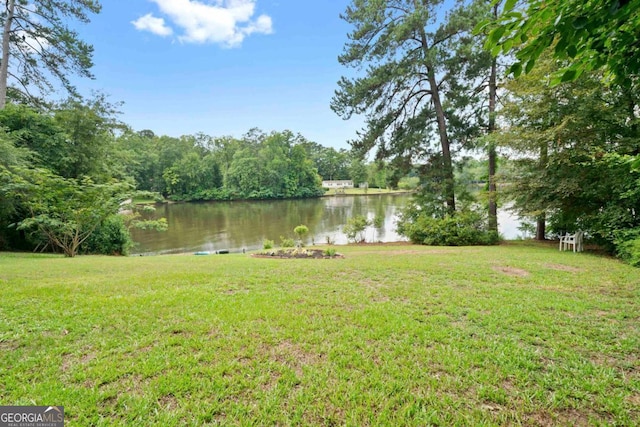 view of yard with a water view