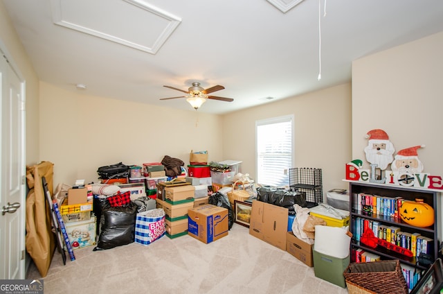 storage area with ceiling fan