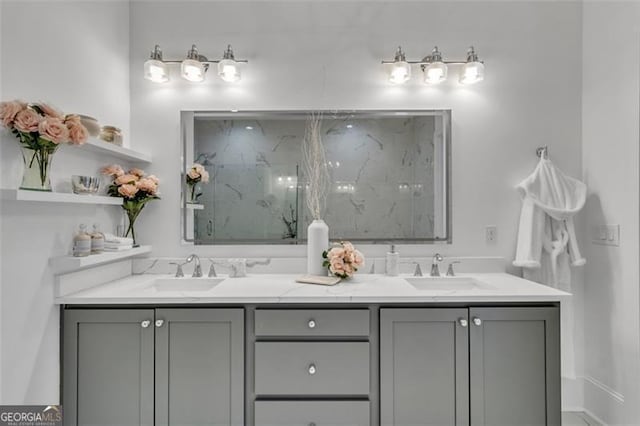 bathroom featuring vanity and a shower