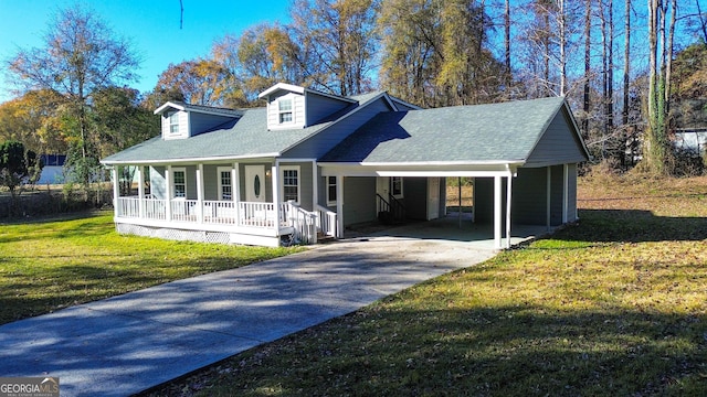 new england style home with a porch, a carport, and a front yard