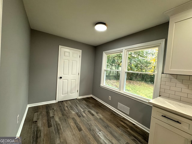 interior space with dark hardwood / wood-style floors