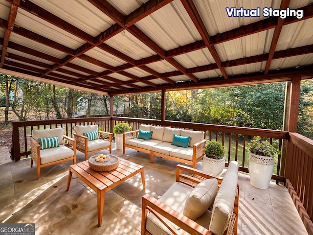 wooden deck featuring an outdoor living space