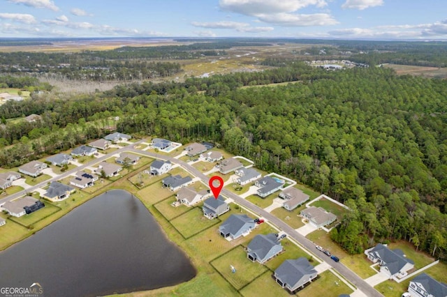 aerial view featuring a water view