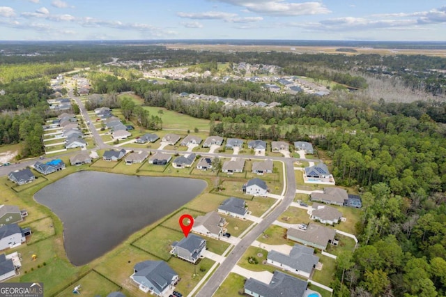 aerial view with a water view